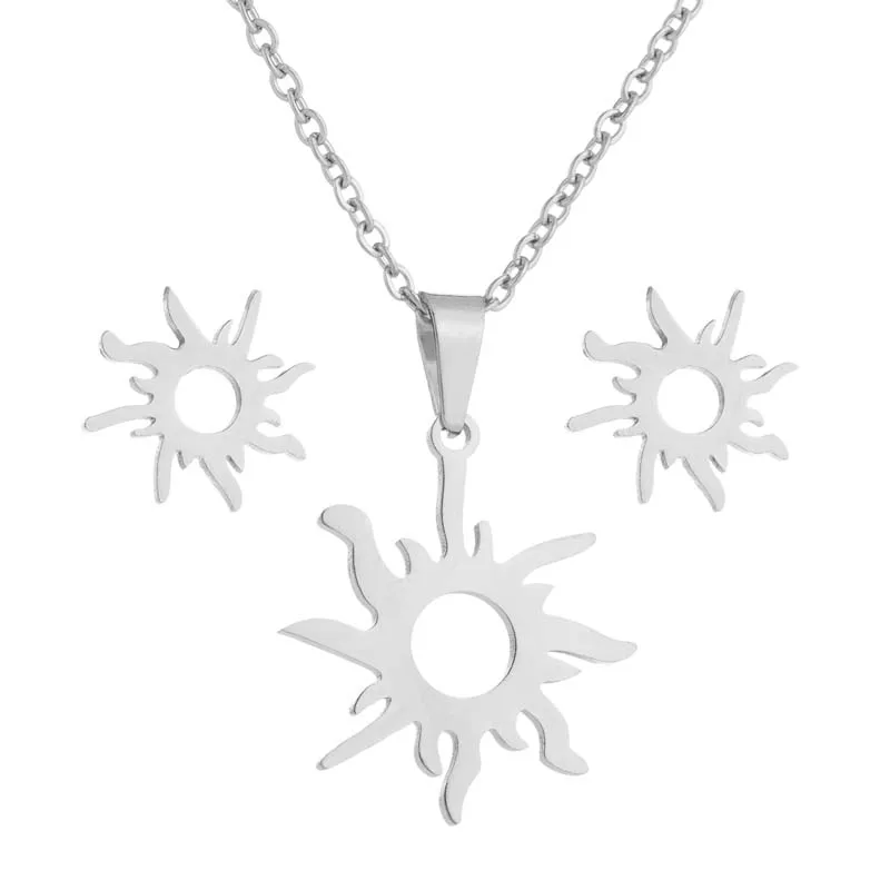 necklace set 064 Hfarich Мода Кролик Дерево Микки крест молния кулон из сердца с цветами ожерелье из нержавеющей стали ожерелье, комплект украшений для женщин - Окраска металла: necklace set 064