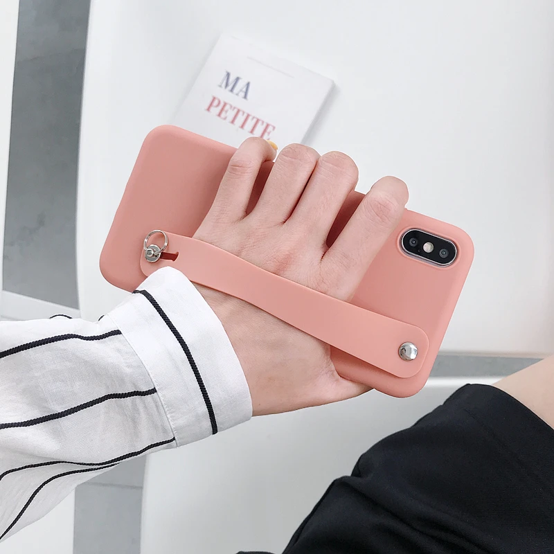 Силиконовый чехол для телефона с ремешком на запястье для iphone XR X XS Max 6 6S 7 8 Plus, мягкий ТПУ простой ремешок на руку, простой чехол с подставкой