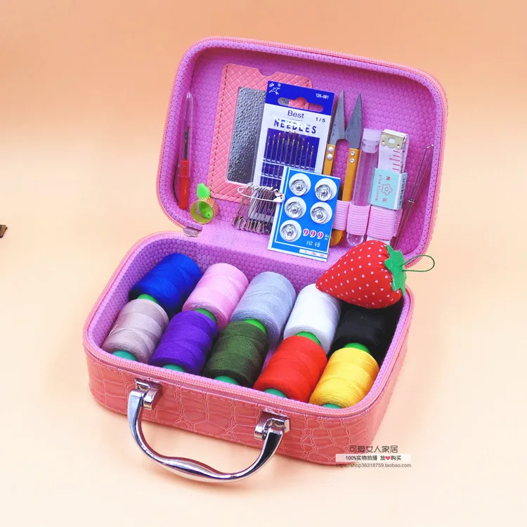 DIY Многофункциональный имитация кожи швейный набор в коробке иглы ленты ножницы
