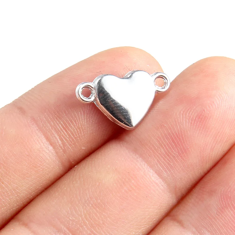 

20pcs/lot 10x17mm Silver Color Alloy Smooth Love Heart Charm Connector for DIY Bracelets Necklace Jewelry Pendant Findings