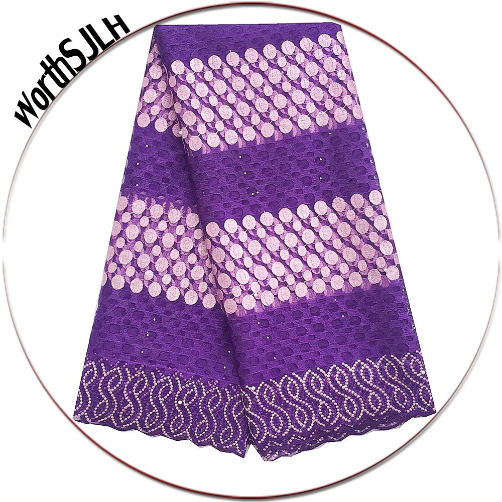 

Peach Latest Nigerian Swiss Lace Fabric High Quality Purple Lace Fabric 2019 Embroidery African Lace Bridal Fabric With Stones