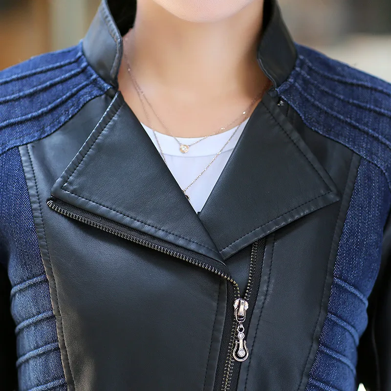 Женская джинсовая куртка облегающая из искусственной кожи большого размера 5XL