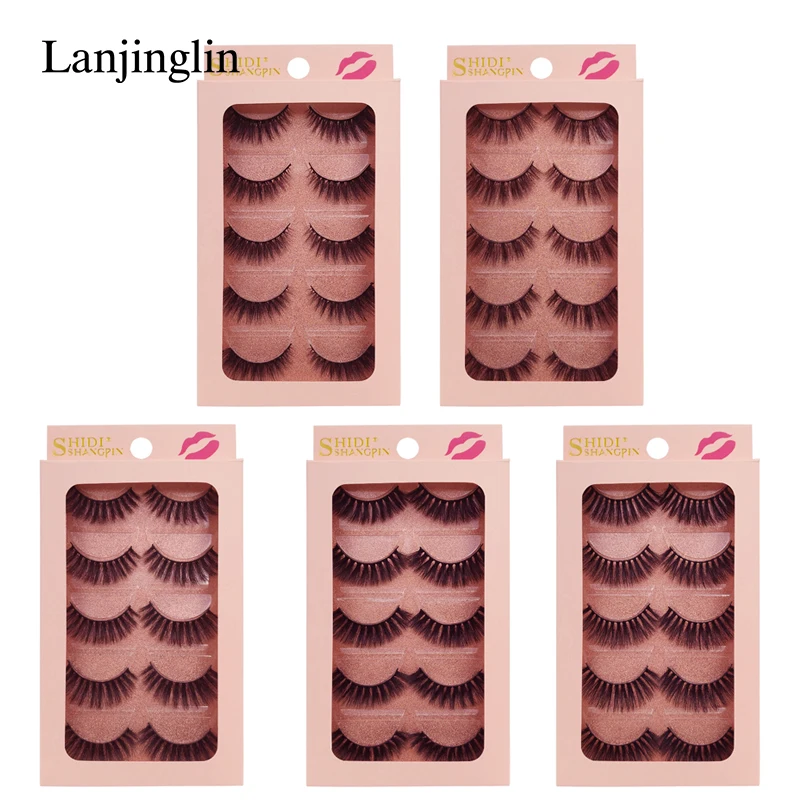 

LANJINGLIN 5 pairs 3d mink lashes makeup natural false eyelashes hand made mink eyelashes full strip lashes fake eye lash #G9
