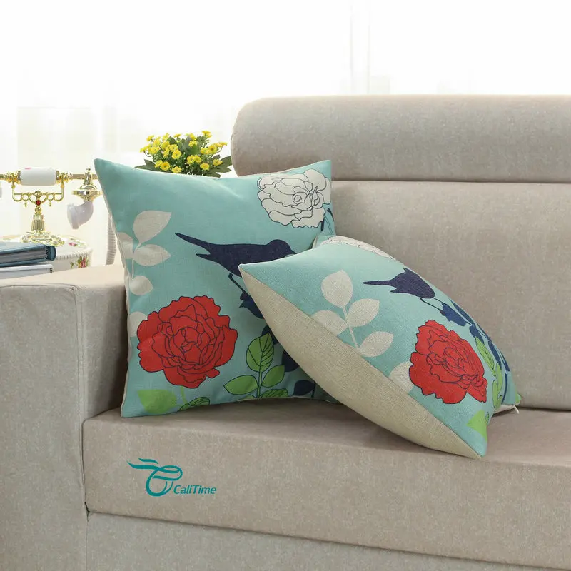 CaliTime Чехлы для подушек наволочки домашний декор автомобиля Цветочная Бирюзовая