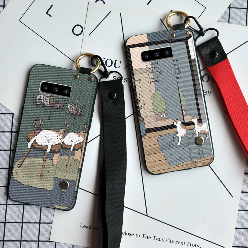 Милый чехол браслет с кошкой для Samsung Galaxy S6 S7 Edge S8 S9 S10 Plus накладка на шею Lite