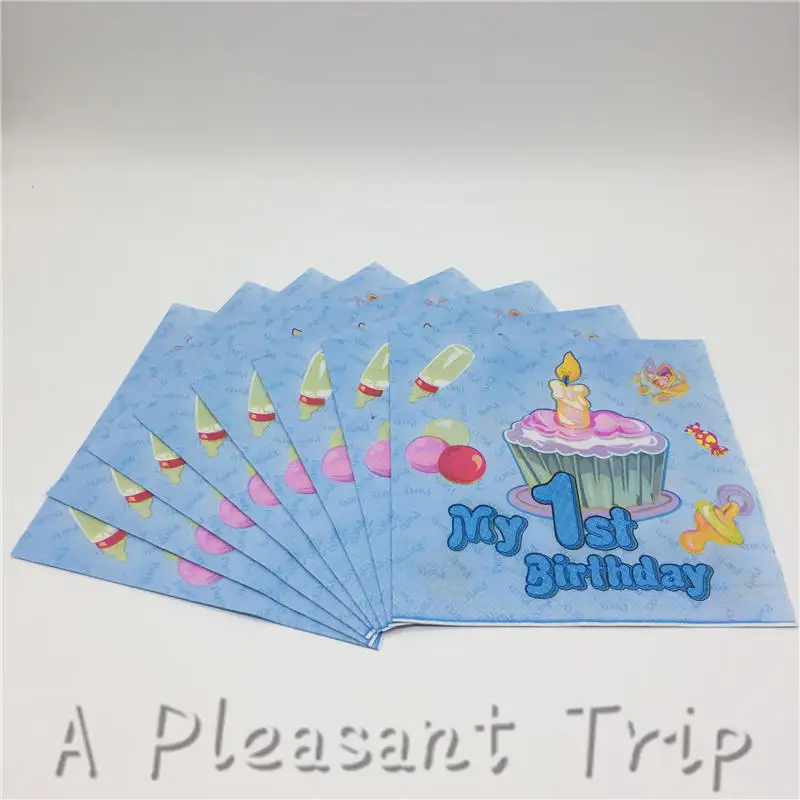 Blue 1st birthday 20 шт./лот первый день рождения мультфильм детей пользу Бумажные полотенца baby shower бумажные полотенца одноразовые бумажные полотенца вечерние поставки - Цвет: Blue 1st birthday