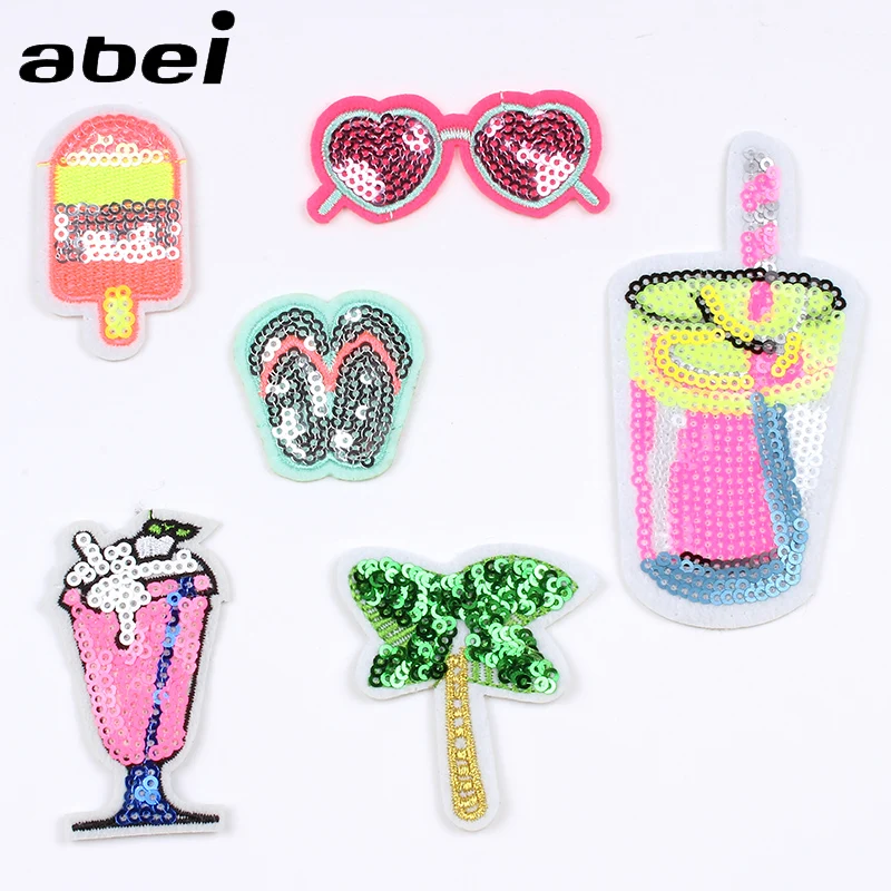 10 шт./лот наклейки с Блестками Мультфильм напитки солнцезащитные очки заплатки