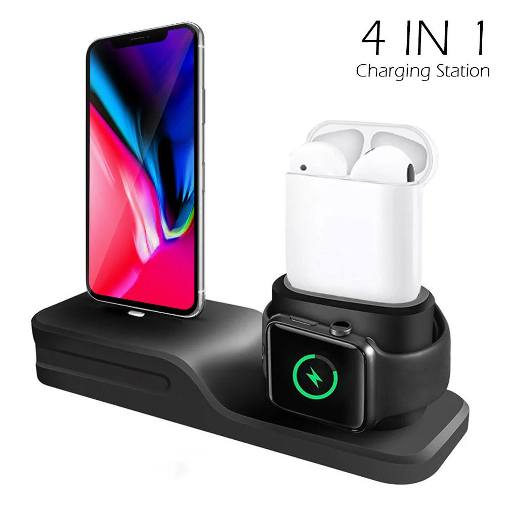 Зарядная док-станция 4 в 1 для Iphone X XR XS MAX 8 7 6 зарядная док-станция силиконовая док-станция для Apple Watch Airpods 2 3 4