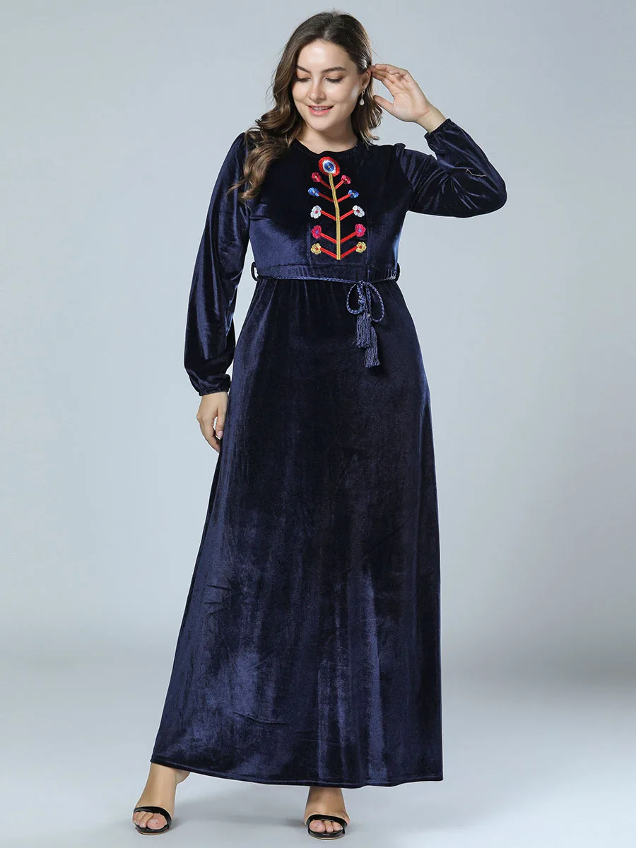 Бархатное мусульманское платье Дубай женские abaya вышивка макси платья с длинным