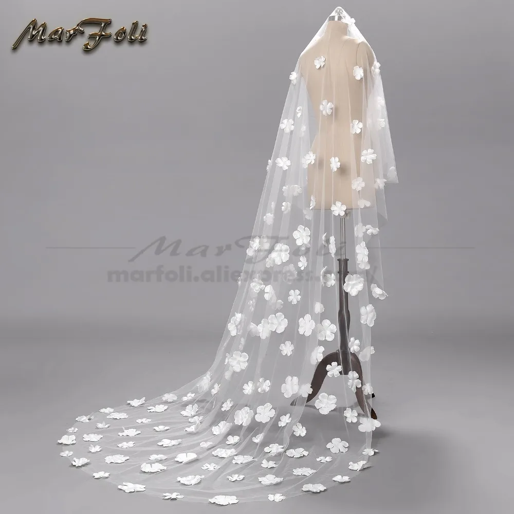 Романтичная вуаль для свадьбы 3 метра с длинным хвостом белого цвета и слоновой