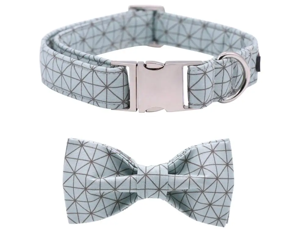 

Unique Style Paws Dog Collar Summer Green Plaid Dog Bowtie with Collar