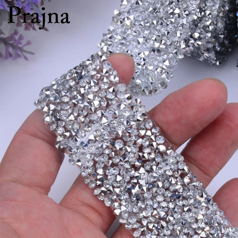 Prajna 1 Yard Clear Crystal Motifs Rinestone For Jewelry Bag Shoe Decoration Glitter Dress Rhinestones Hotfix Ribbon Applique F | Дом и сад