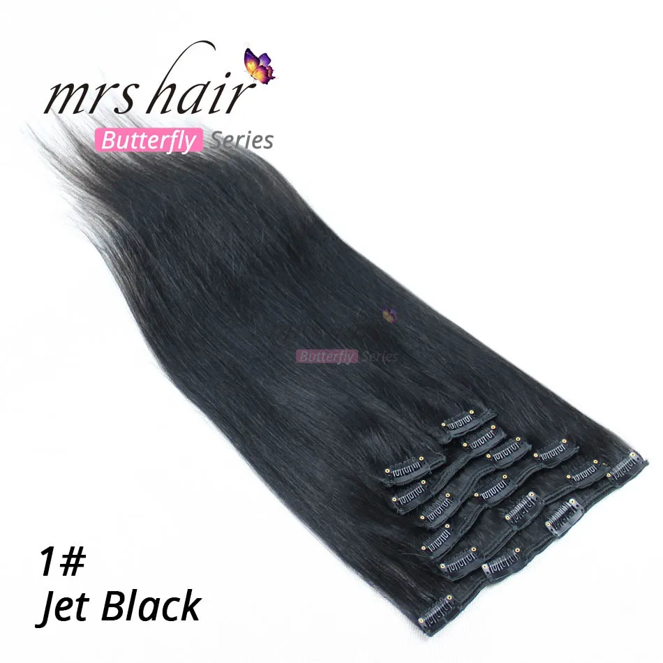 #1 MRS HAIR на заколках для наращивания волос 1" 16" 1" 20" 2" 24" машинное производство Remy человеческих волос на зажимах черный коричневый блонд натуральные волосы - Цвет: #1