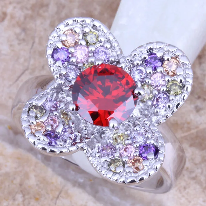 Замечательный многоцветный красный гранатовый серебряное покрытие женское