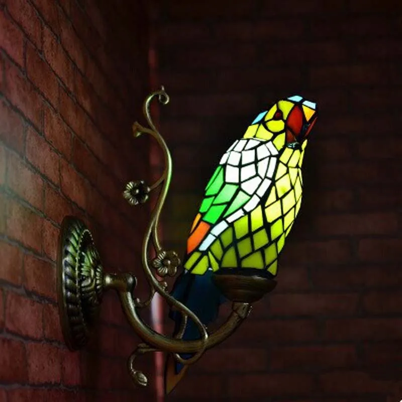 Настенный светильник FUMAT с витражным стеклом и попугаем|lamp light kit|lamp black and whitelight tube