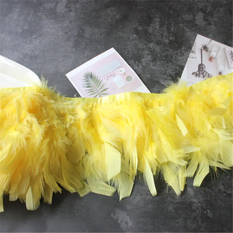 yellow 1to2 метра индейка перьевая отделка Край ткани DIY швейная одежда и декоративная Свадебная вечеринка - Цвет: yellow