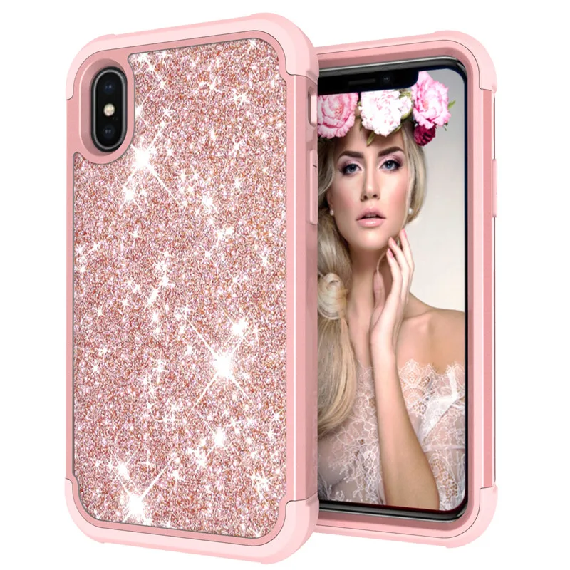 Для iPhone X Роскошные Стразы с блестками блестящий чехол со светящимся напылением