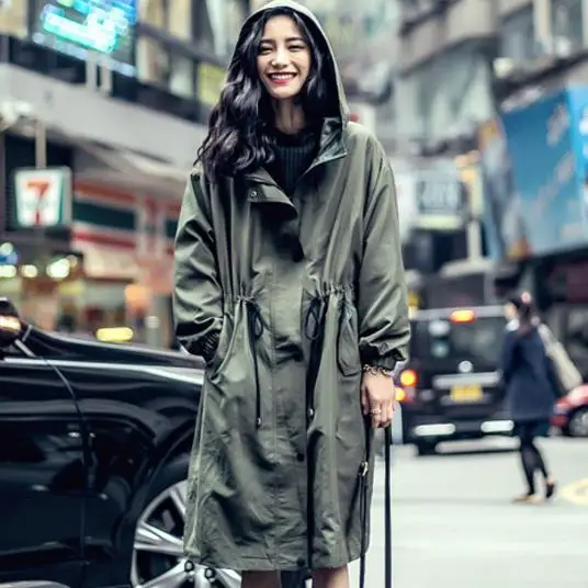 Тренч с капюшоном для женщин и девушек уличный тонкий талией 2018|Женские плащи
