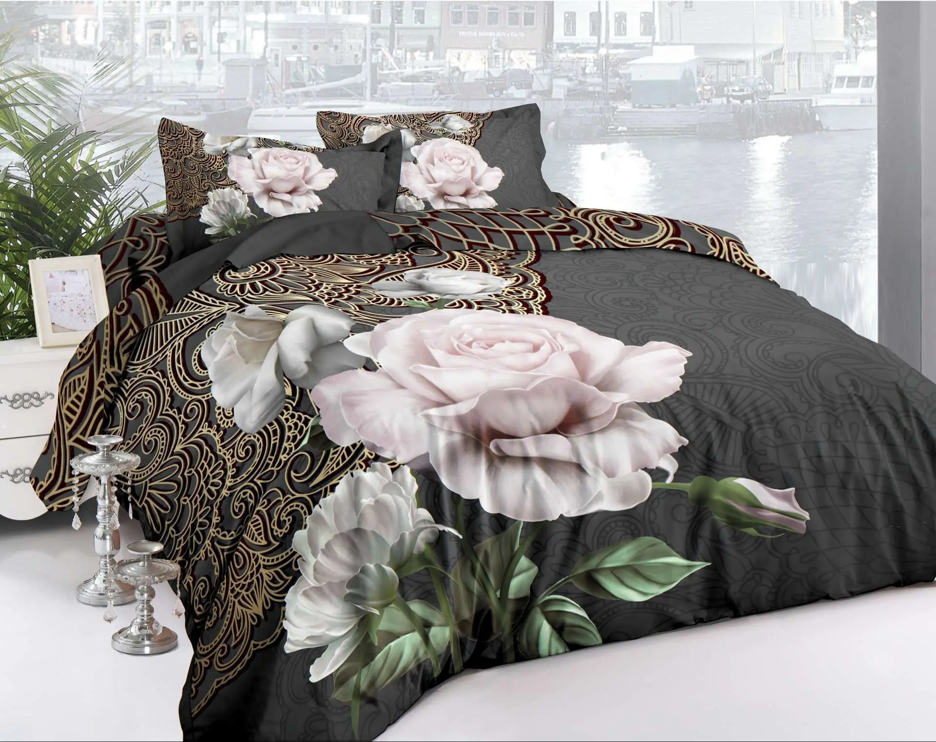 Роскошные комплекты постельного белья размера King Size с 3D розами красного цвета