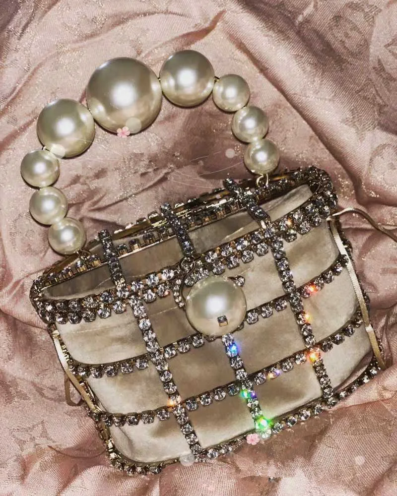 pearl Vintage Women Evening Bag Metal Hollow Out diamond Banquet Party Shoulder &amp Crossbody Bags Wedding Clutch Cage Handbag | Багаж и