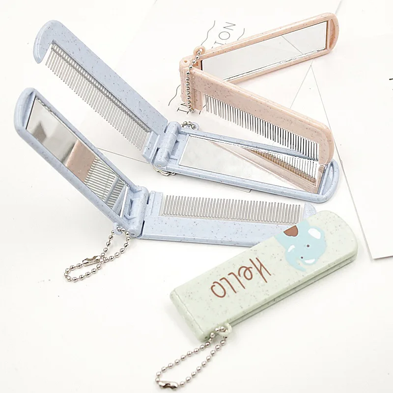 1PC Cute Cartoon Folding Comb With Mirror Hair Brushes For Baby Girls Travel Accessories Portable Folding Mini Combs