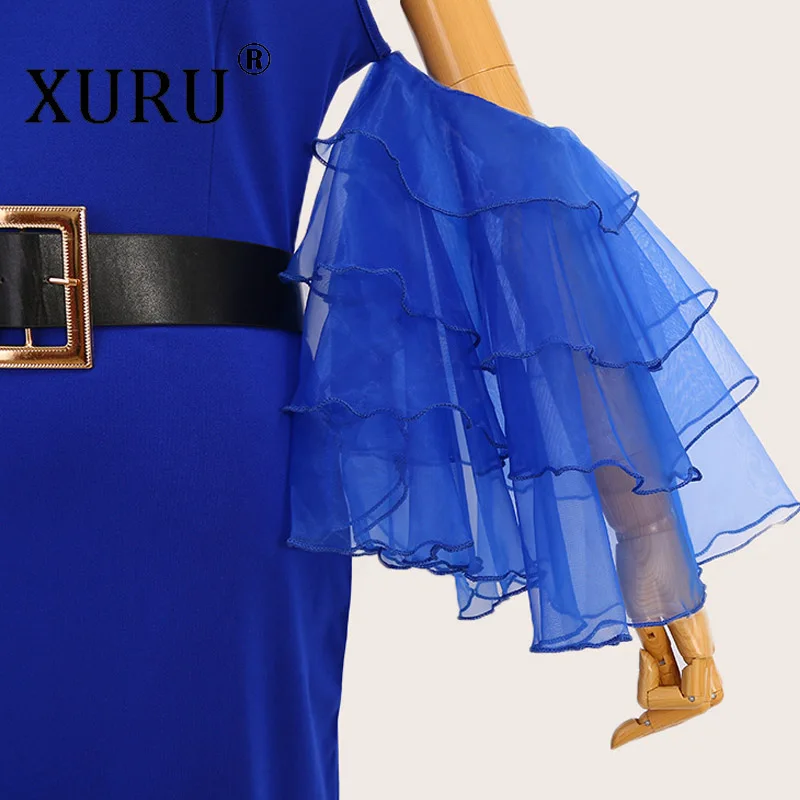 XURU летнее женское сексуальное красивое платье XL XL-6XL новые Гофрированные Рукава