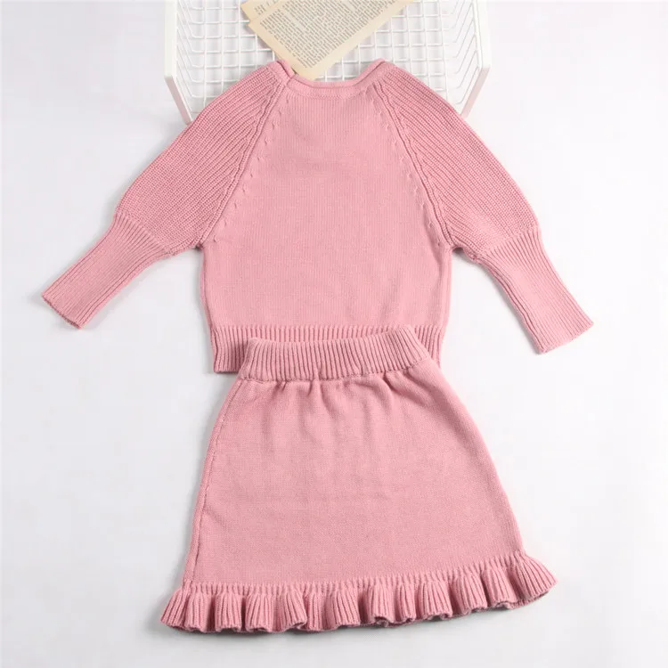 2 шт./Лот весенне осенние вязаные костюмы с юбкой оборками для маленьких девочек