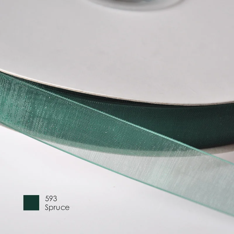 spruce 593 YAMA 22 25 32 38 мм для рукоделия, свадебная посылка, 200 ярдов/партия, зеленый, желтый, коричневый цвет, сплошная Прозрачная Шелковая лента из органзы - Цвет: spruce 593