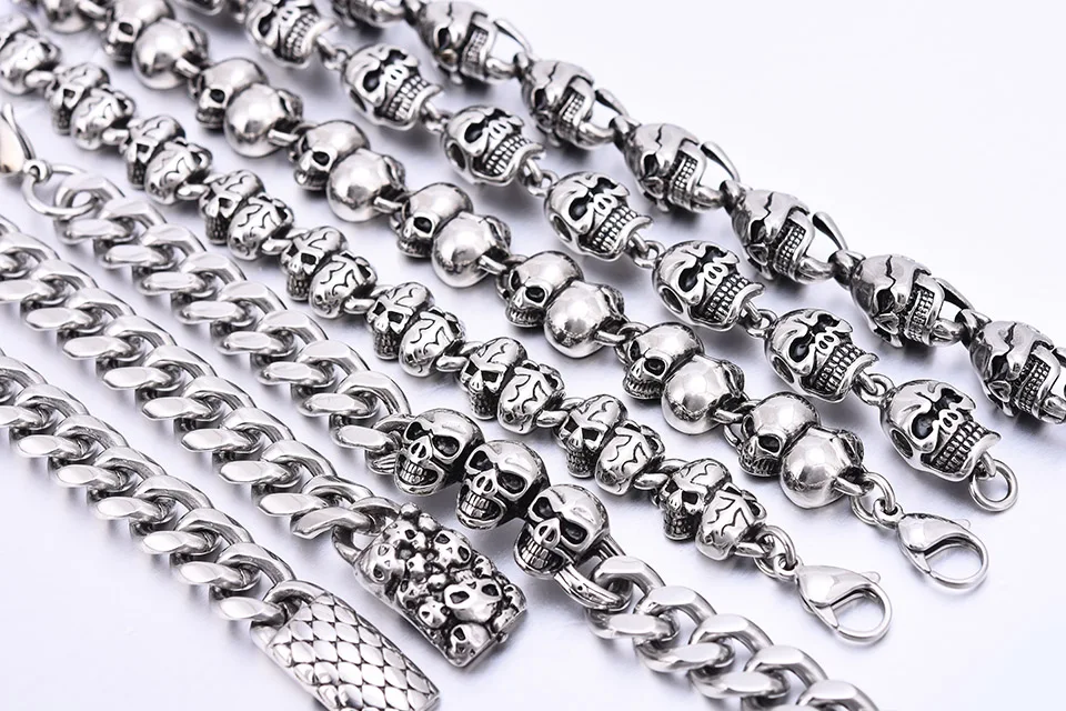 Модный женский и мужской браслет из нержавеющей стали с черепом цепочка на