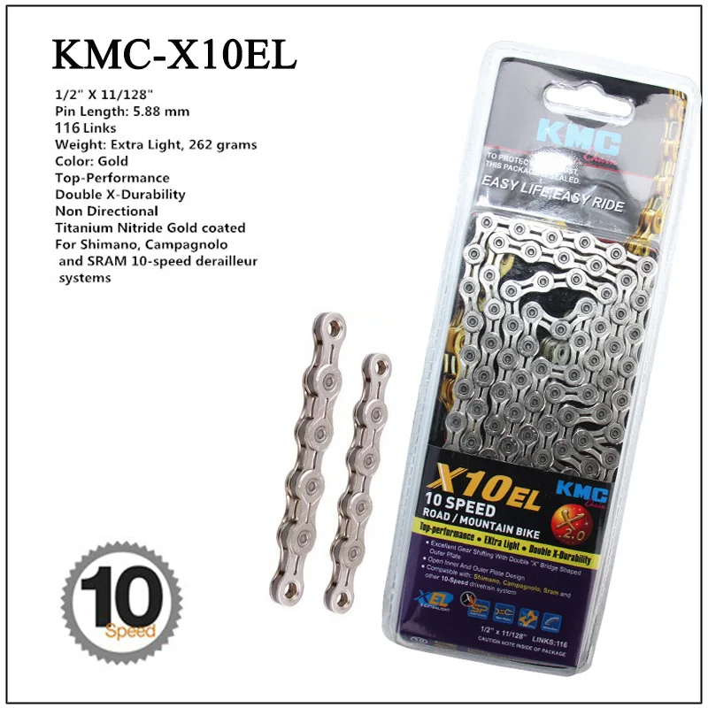 KMC X8 X9 X9sl X10 X10sl X11SL велосипедная цепь 9S 10S 11S золото для MTB/шоссейного велосипеда для Shimano/SRAM 8 9 10 11 скорость 116л/цепной велосипед