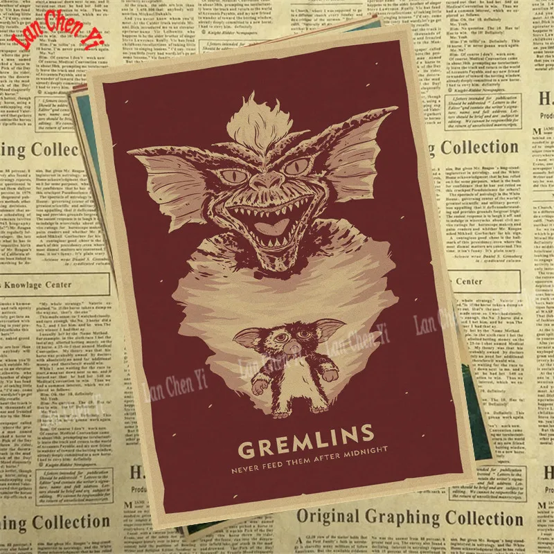 Синий Gremlins Фэнтези фильм ужасов крафт бумага Плакат кафе высокое качество печати рисунок ядро декоративная живопись - Цвет: Синий