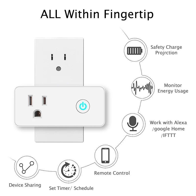 YOSYN Wifi умная розетка США электрическая с usb разъемом 10A выход адаптер Голосовое