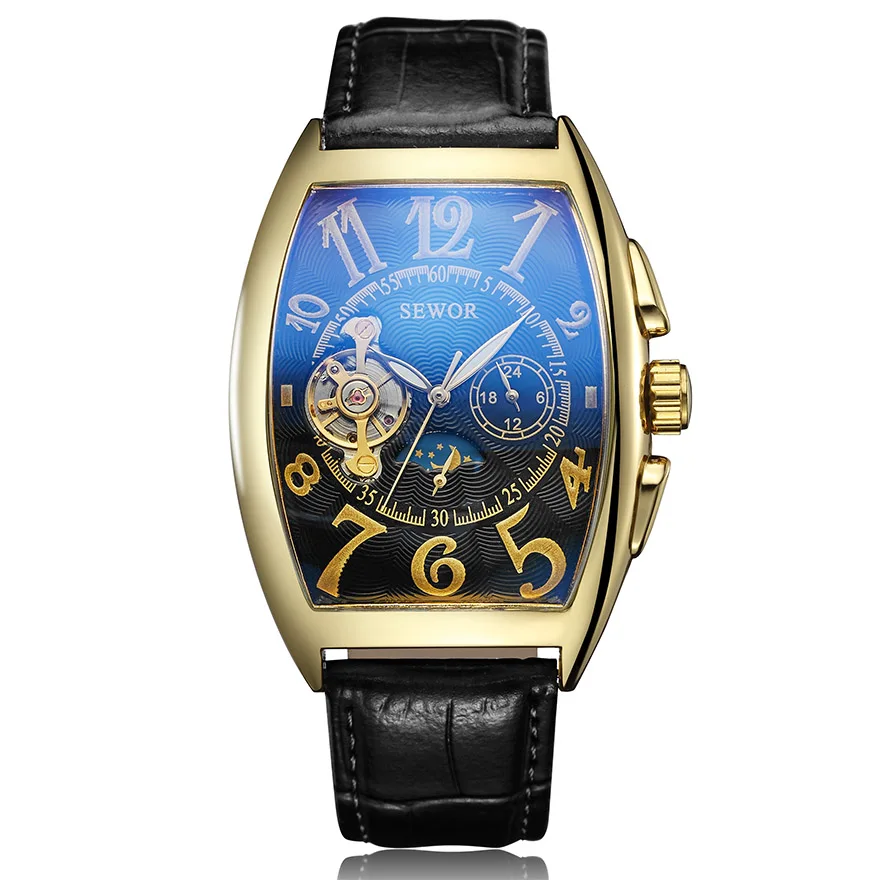 Moon Phase Design 3 Мужские автоматические механические часы, мужские часы с черепом, с самообмоткой, наручные часы с римскими цифрами, бронзовые часы с коричневым кожаным ремешком - Цвет: Moon Phase Design 3