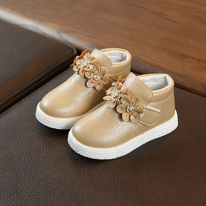 Autumn Toddler Baby Girls Shoes Children Fashion PU Flowers Short Boots Pink Gold Casual Kids Martin for Girl CSH796 | Детская одежда и