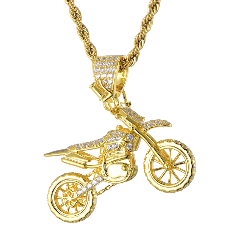 Полный AAA Iced Out Bling CZ кубический циркон медь крутые мотоциклетные подвески и ожерелья для мужчин хип хоп ювелирные изделия