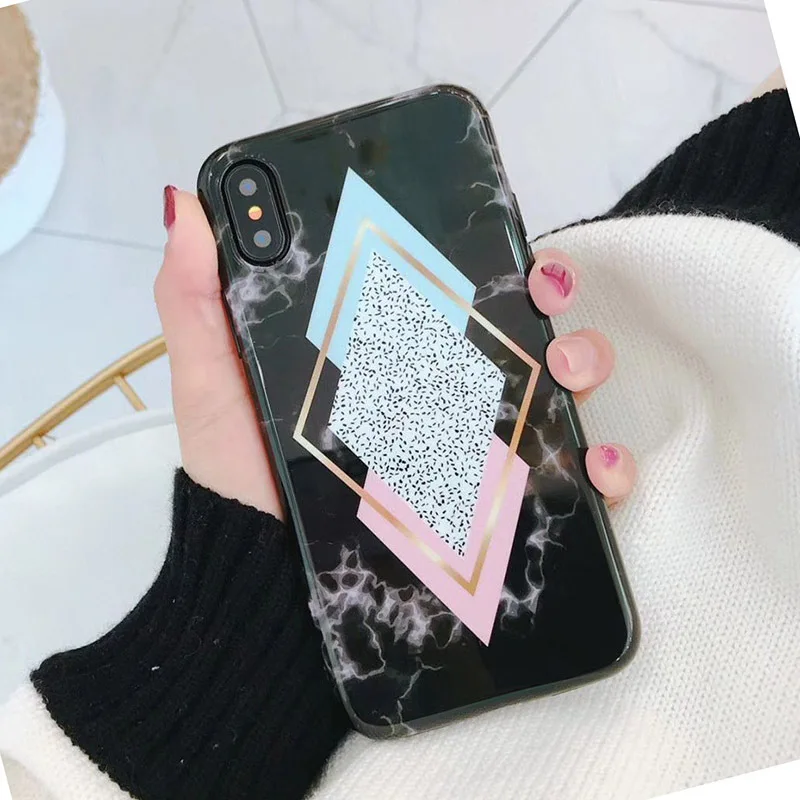 Карамельный цвет Мрамор чехол для iPhone X 6 S 7 8 забавные Соединенные геометрические