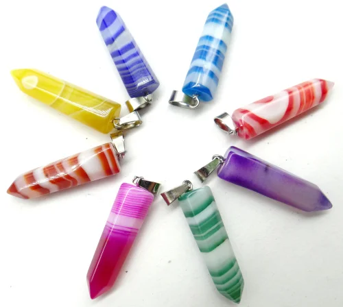 

Natural Stone Quartz Crystal Mixed Stripe Agates Pillar Charms Pendants For Diy Jewelry Making Necklaces Accessories 24pcs