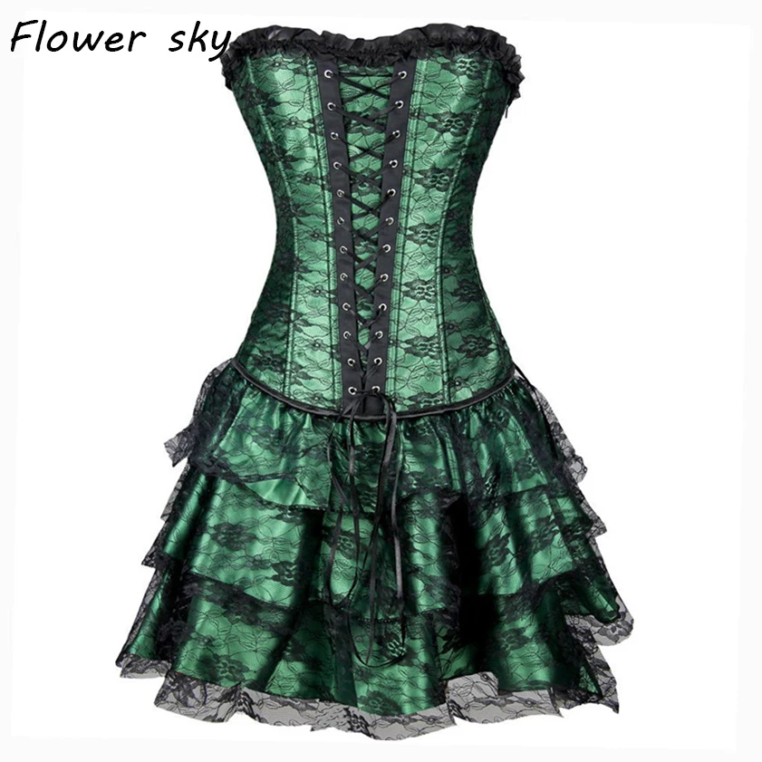 Кружевной Корсет + юбка сексуальный женский корсет и бюстье для танцев Клубная