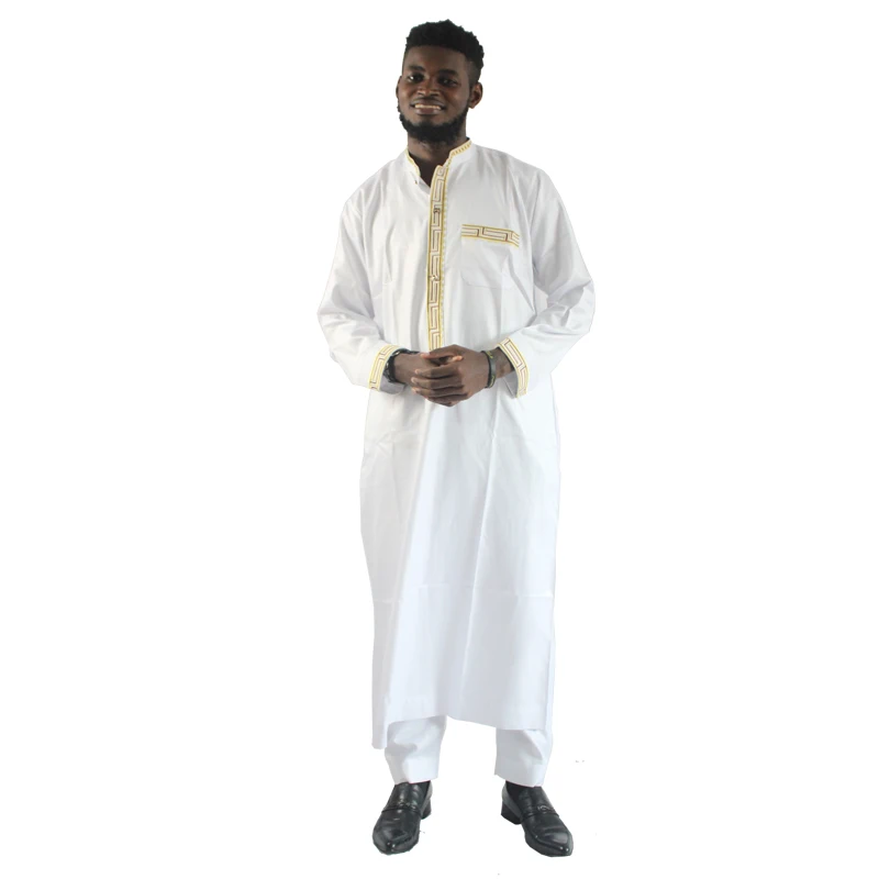

MD Arabic Djellaba Homme Pakistan Robe Muslim White Jubba Thobe 2 Pieces Set Islamic Clothing Dubai Black Robes 2021 Eid Ramadan