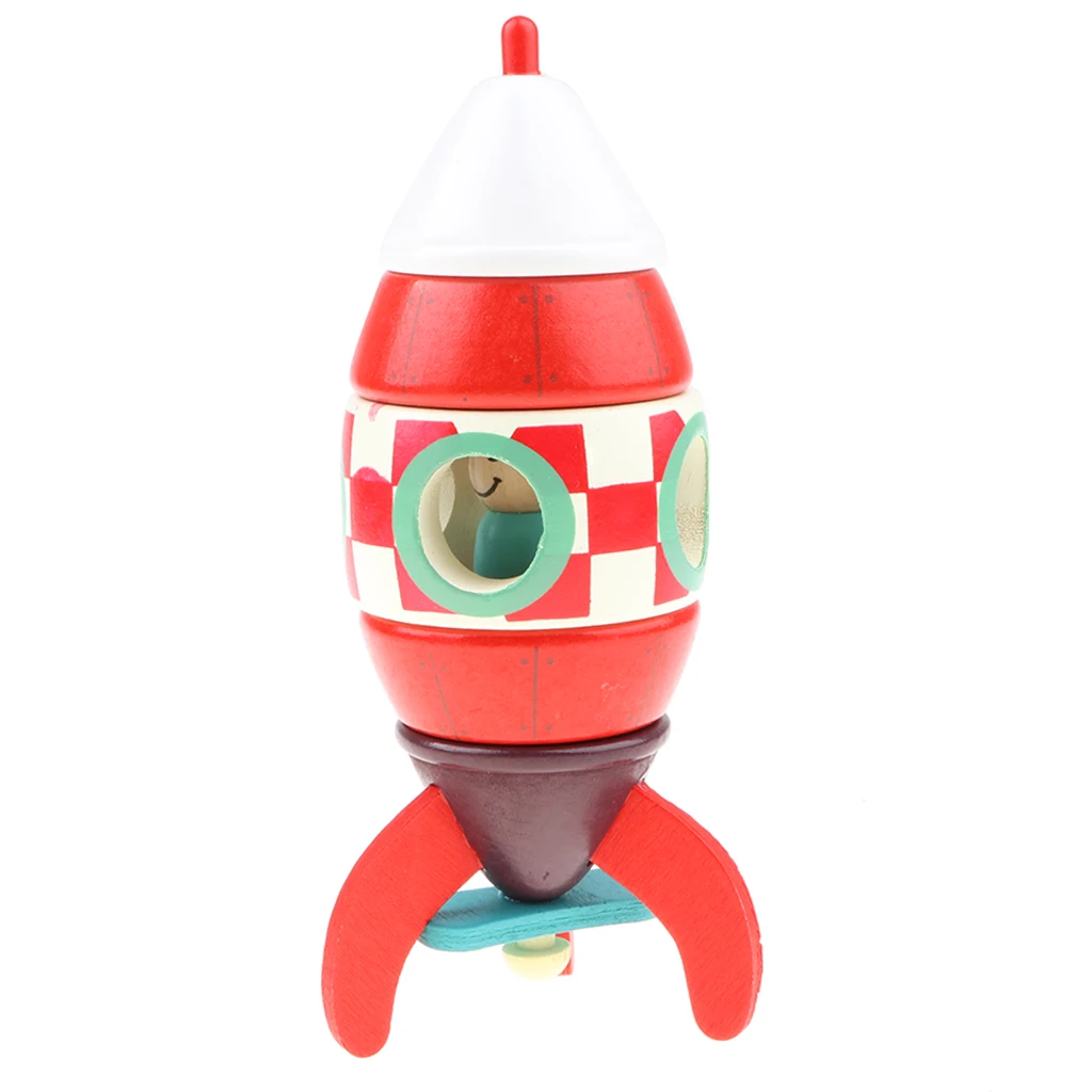 

DIY Wooden Aircraft Toy Assembled Magnetic Red Rocket Model for Kids Toddlers Educational Toy Gift For Children