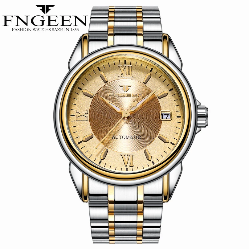 silver golden FNGEEN повседневные автоматические механические часы мужские водонепроницаемые брендовые роскошные часы мужские наручные часы календарь часы Relogio Masculino - Цвет: silver golden