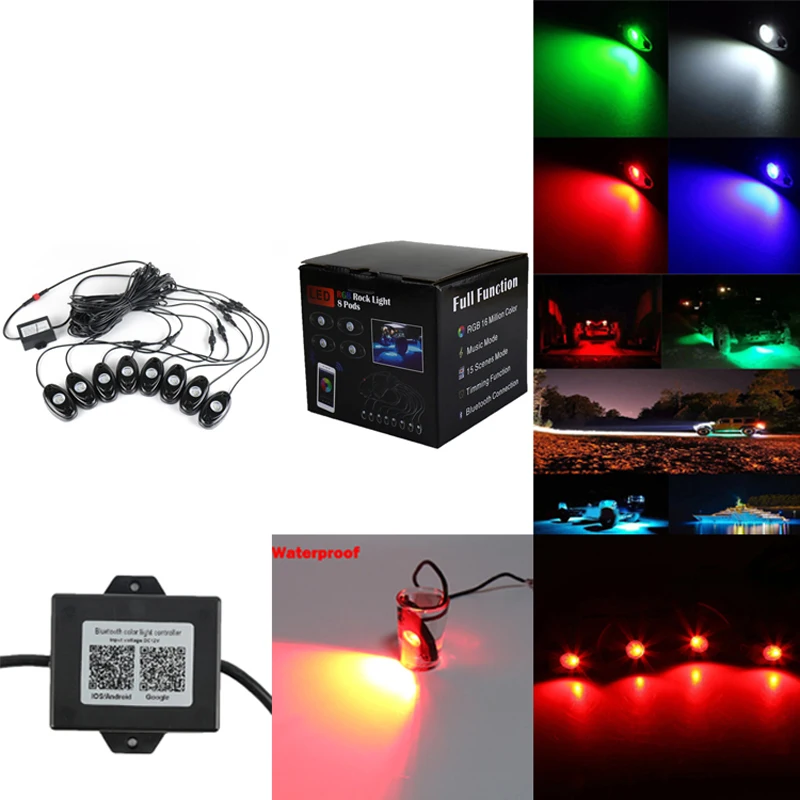 8 подставок RGB водонепроницаемые декоративные скальные огни разноцветная колода