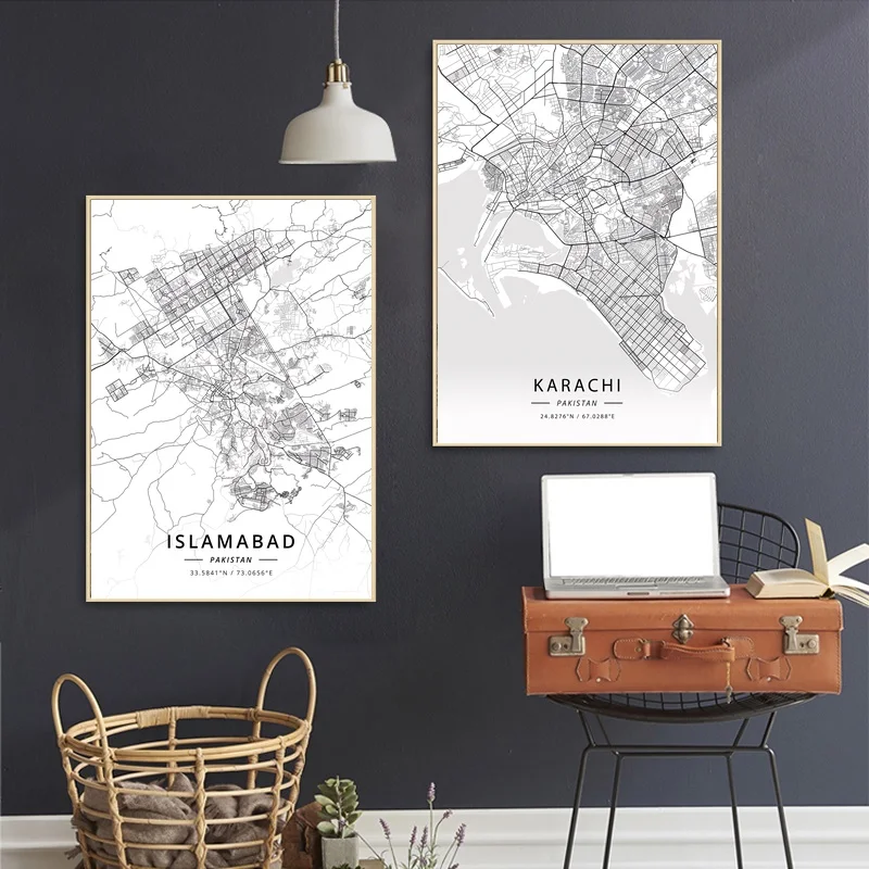 Пакистан Исламабад Карта города Карачи холст Художественная печать настенные