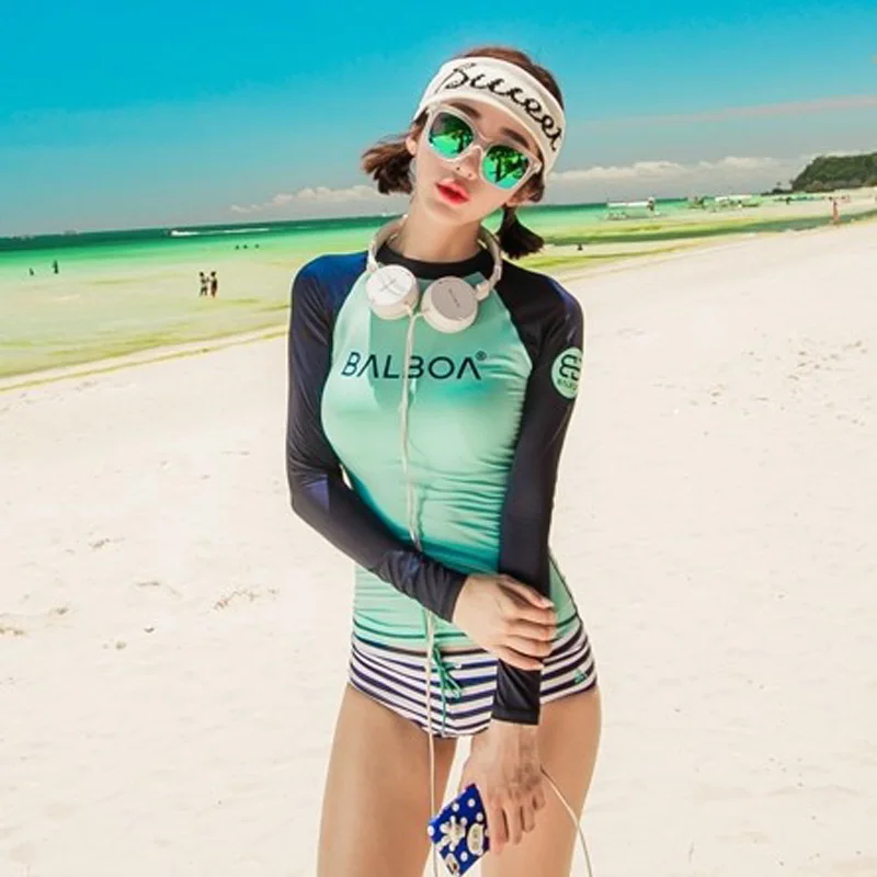 Женская одежда для плавания Rashguard с длинным рукавом спортивные топы полосатый