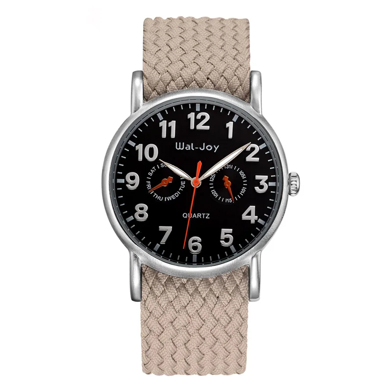 Beige Black Dial Wal-Joy подарок для мужчин кварцевые часы личность цифровой циферблат часы нейлон ткачество РЕМЕНЬ водонепроница - Цвет: Beige Black Dial