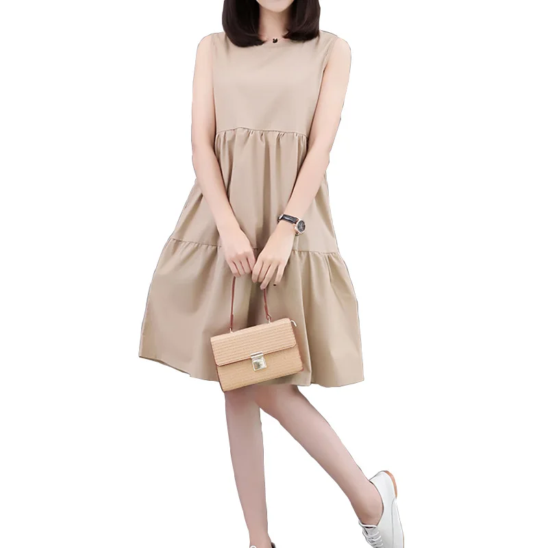 Платье Для женщин без рукавов из хлопка и льна летнее платье Свободные