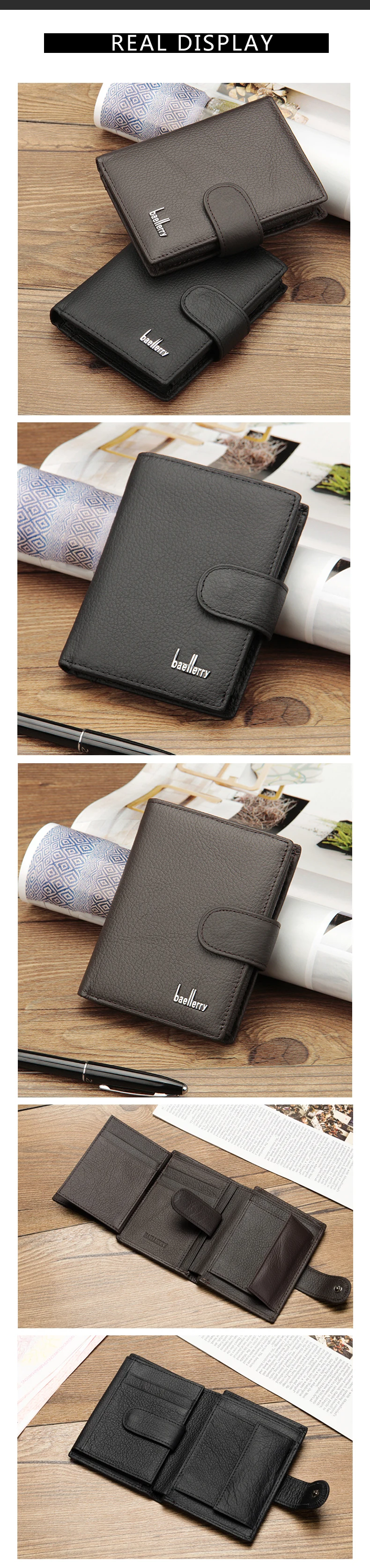 Кожаный кошелек для молодых мужчин, кошелек из коровьей кожи, короткий стиль, на застежке, большая емкость, модная сумка для монет, денег, больше отделений для карт