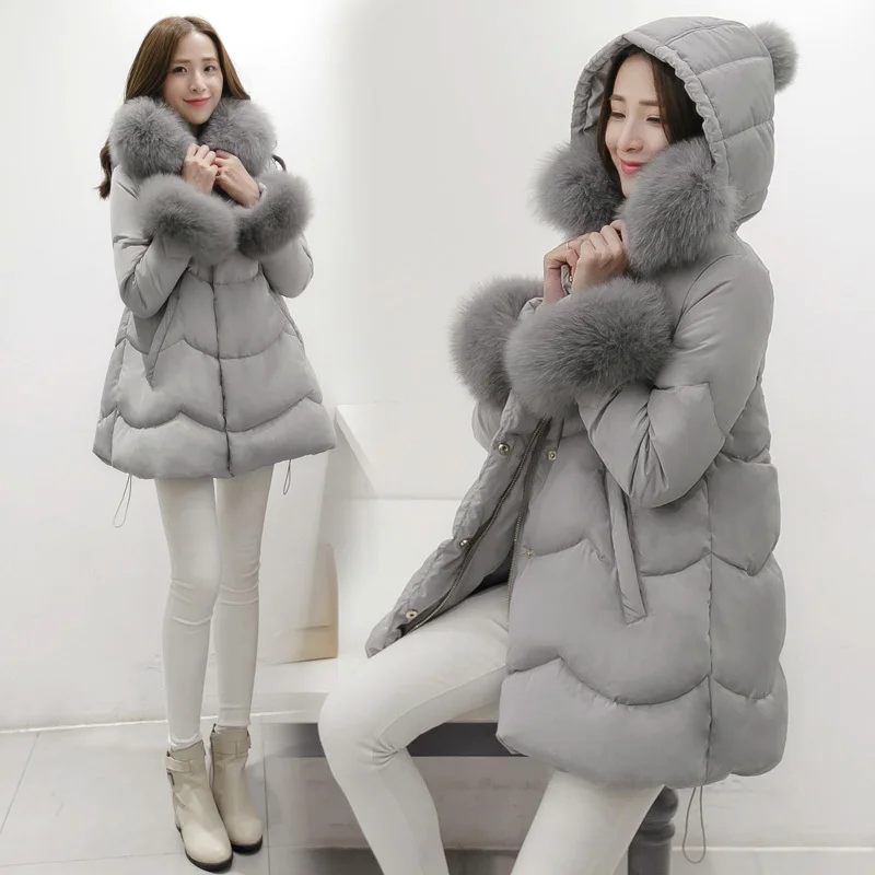 New 2017 Women Large Fur Collar Coat Luxury Thickening Long Jacket Female Soild Warm Parkas Women's Winter Jackets TOP | Женская