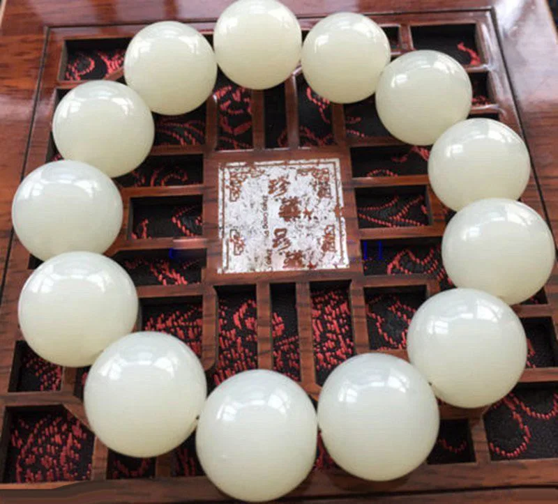 100% Beautiful Chinese Natural Handcraft White Jade Bracelets 16MM AAAAA