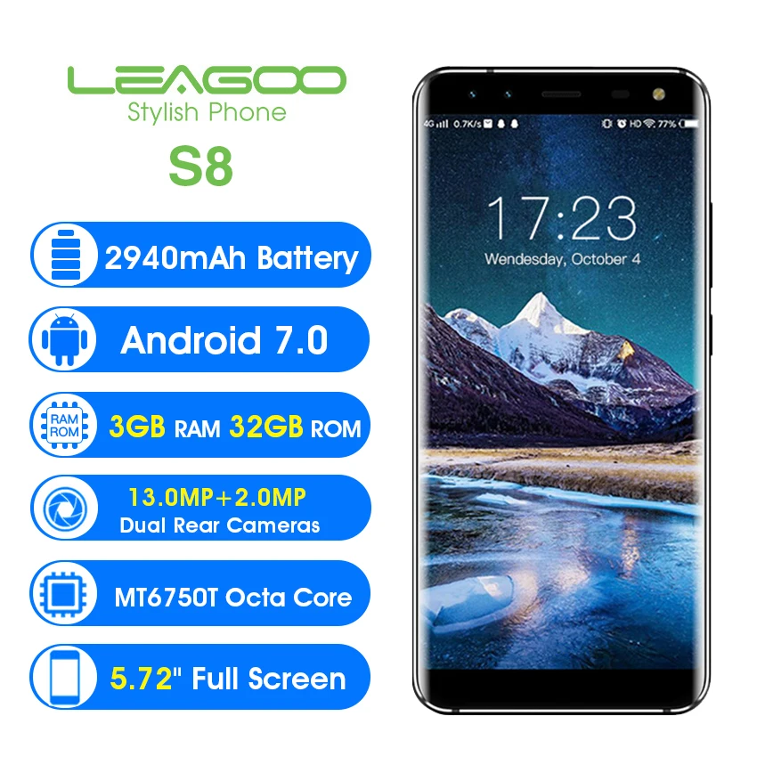 LEAGOO S8 смартфон с 5 5-дюймовым дисплеем восьмиядерным процессором MTK6750T ОЗУ 3 ГБ ПЗУ